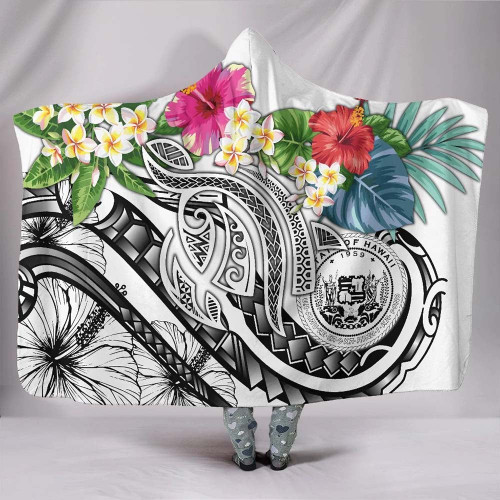 Polynesian Hawaii Hooded Blanket - Summer Plumeria (White) 1