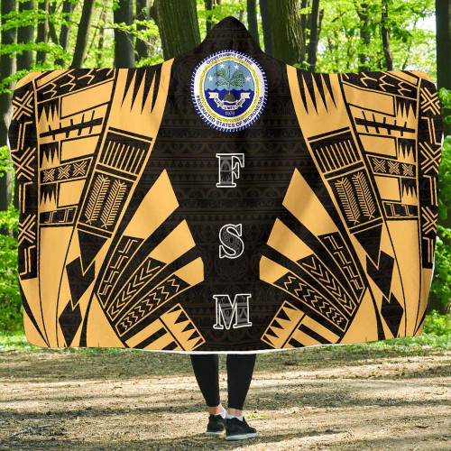 Federated States of Micronesia Hooded Blanket - Polynesian Tattoo Gold 1