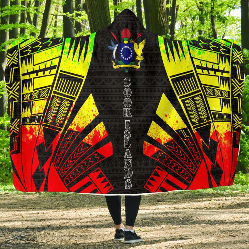 Cook Islands Hooded Blanket - Polynesian Tattoo Reggae 1