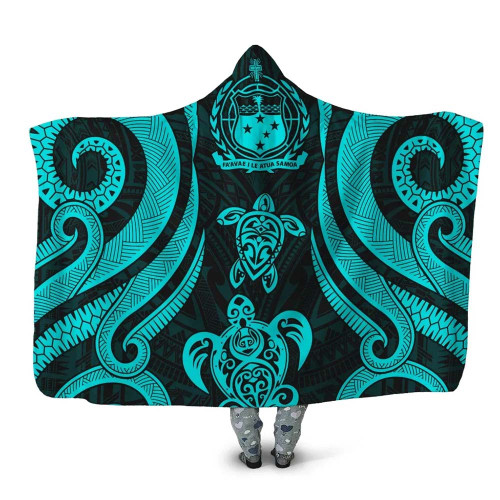 Samoa Hooded Blanket - Turquoise Tentacle Turtle 1