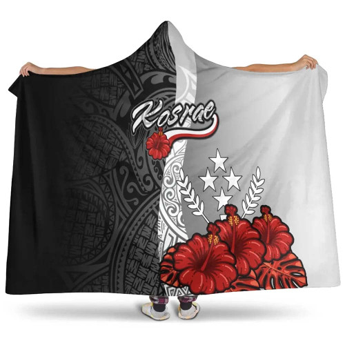 Kosrae Polynesian Hooded Blanket- Coat Of Arm With Hibiscus White 1