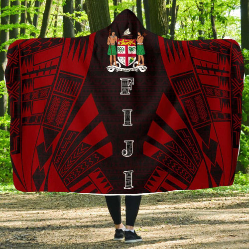 Fiji Hooded Blanket - Polynesian Tattoo Red 1
