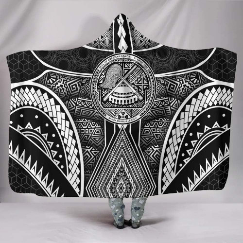 Polynesian Hooded Blankets - American Samoa Coat Of Arm With Poly Patterns 1