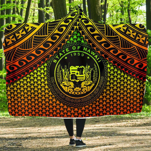 Polynesian Hawaii Hooded Blanket - Reggae Vintage Polynesian Patterns 1
