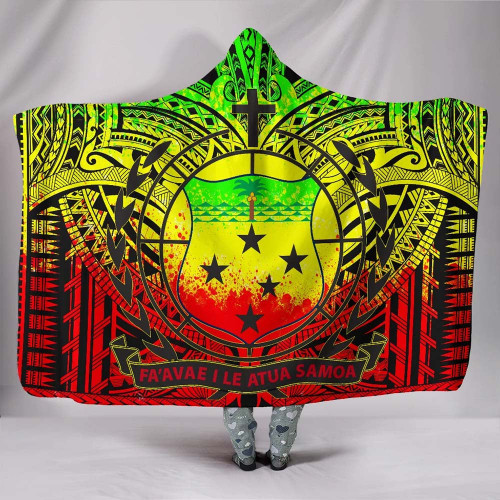 Samoa Hooded Blanket - Coat Of Arm Polynesian Patterns (Reggae) 1