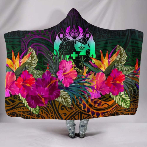 Tonga Polynesian Hooded Blanket - Summer Hibiscus 1
