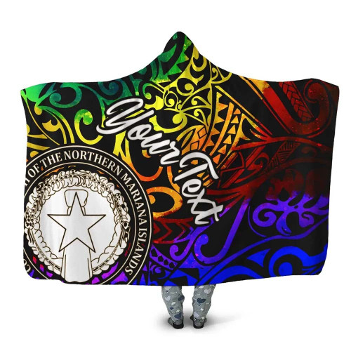 Northern Mariana Islands Custom Personalised Hooded Blanket - Rainbow Polynesian Pattern 1