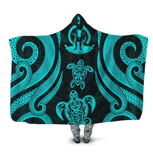 Vanuatu Hooded Blanket - Turquoise Tentacle Turtle 1