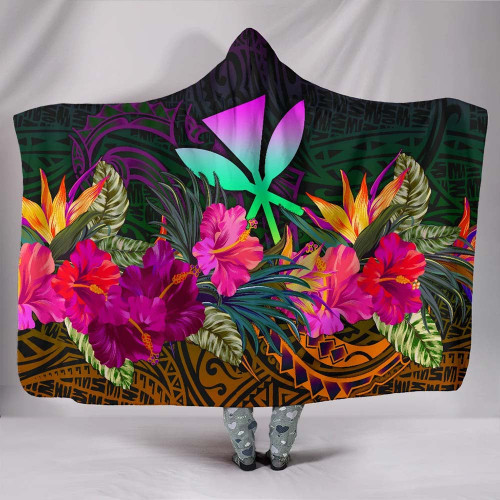 Polynesian Hawaii Kanaka Maoli Hooded Blanket - Summer Hibiscus 1