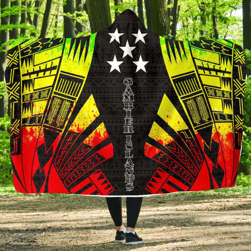 Gambier Islands Hooded Blanket - Polynesian Tattoo Reggae 1