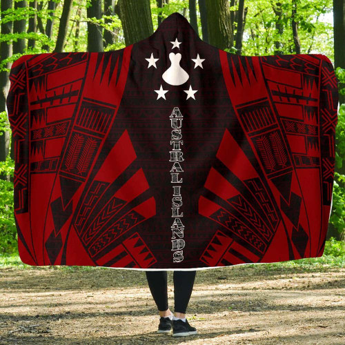 Austral Islands Hooded Blanket - Polynesian Tattoo Red 1