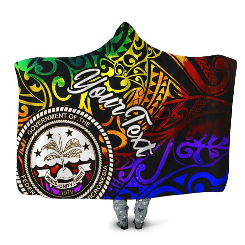 Federated States of Micronesia Custom Personalised Hooded Blanket - Rainbow Polynesian Pattern 1