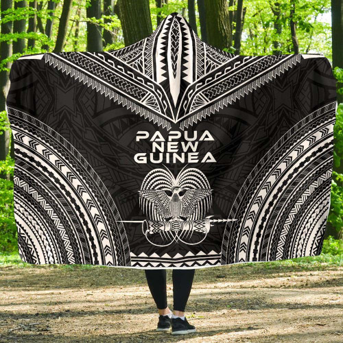 Papua New Guinea Polynesian Chief Hooded Blanket - Black Version 1