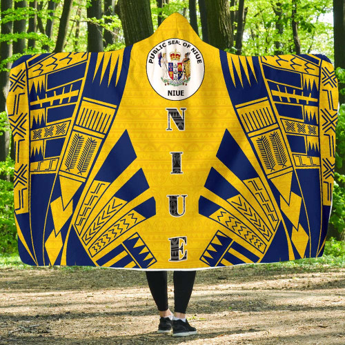 Niue Hooded Blanket - Polynesian Tattoo Flag 1