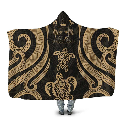 Fiji Hooded Blanket - Gold Tentacle Turtle Crest 1