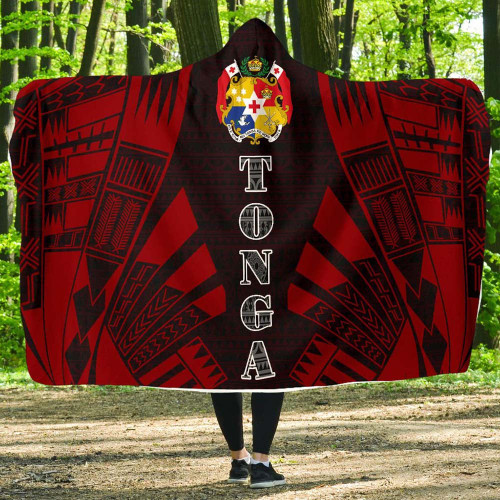 Tonga Hooded Blanket - Polynesian Tattoo Red 1