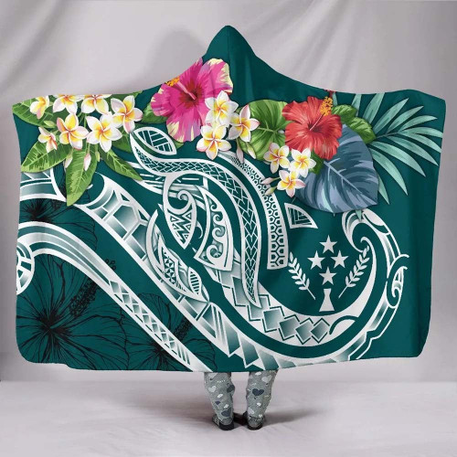 Kosrae Polynesian Hooded Blanket - Summer Plumeria (Turquoise) 1