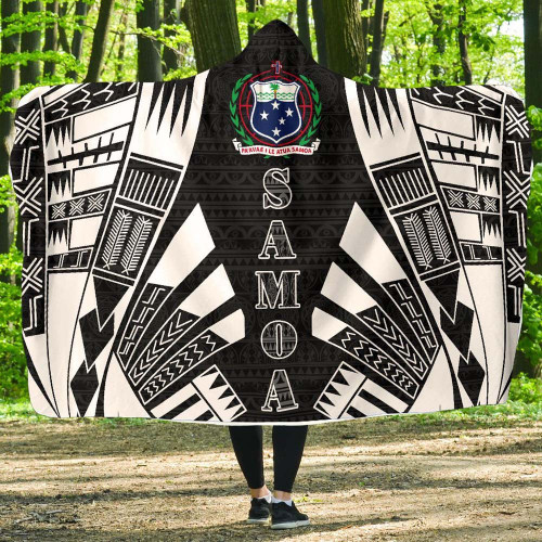 Samoa Hooded Blanket - Polynesian Tattoo Black 1