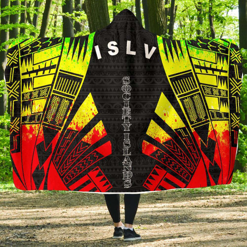 Society Islands Hooded Blanket - Polynesian Tattoo Reggae 1