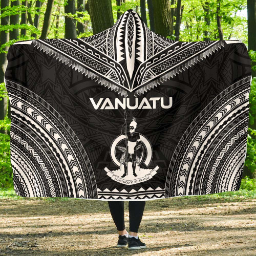 Vanuatu Polynesian Chief Hooded Blanket - Black Version 1