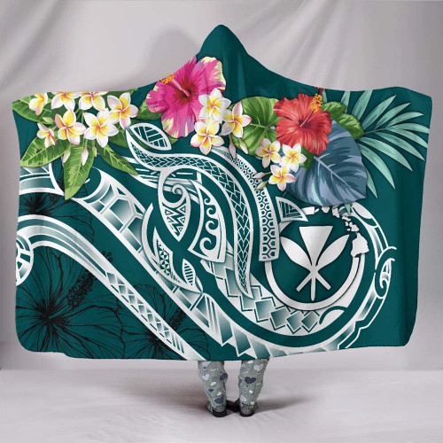 Polynesian Hawaii Kanaka Maoli Hooded Blanket - Summer Plumeria 1