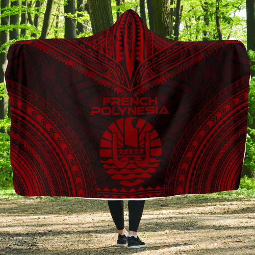 French Polynesia Polynesian Chief Hooded Blanket - Red Version 1