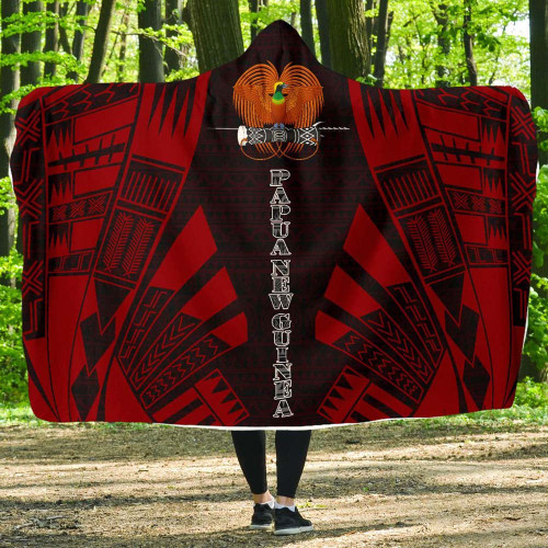 Papua New Guinea Hooded Blanket - Polynesian Tattoo Red 1