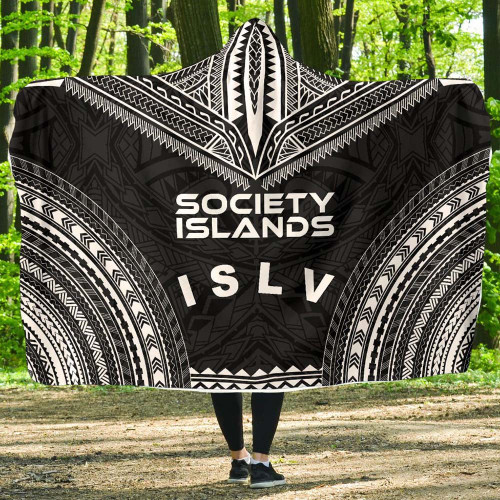 Society Islands Polynesian Chief Hooded Blanket - Black Version 1