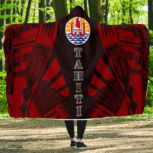 Tahiti Hooded Blanket - Polynesian Tattoo Red 1