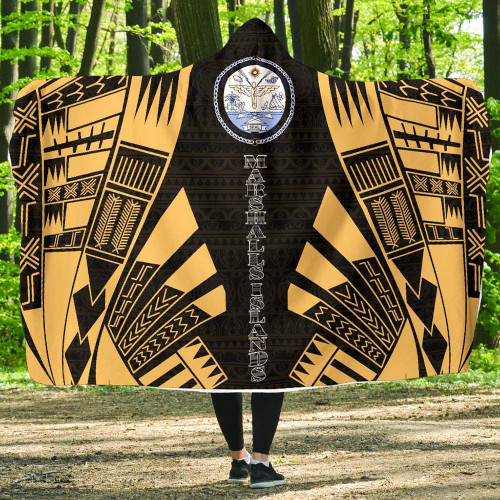 Marshall Islands Hooded Blanket - Polynesian Tattoo Gold 1