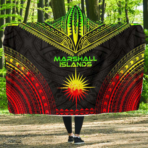 Marshall Islands Polynesian Chief Hooded Blanket - Reggae Version 1