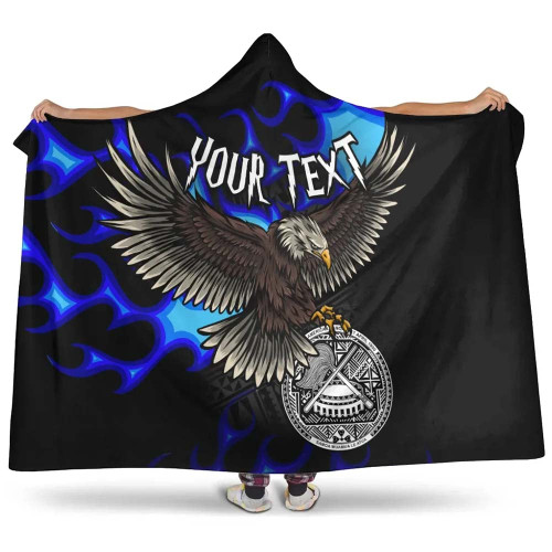 American Samoa Polynesian Custom Personalised Hooded Blanket - Eagle With Flame Blue 1