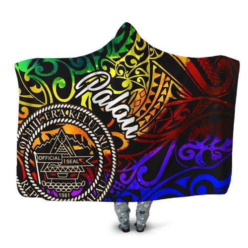 Palau Hooded Blanket - Rainbow Polynesian Pattern 1