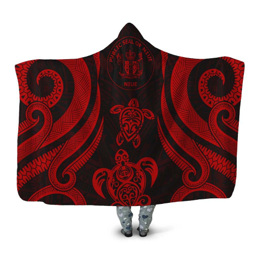 Niue Hooded Blanket - Red Tentacle Turtle 1