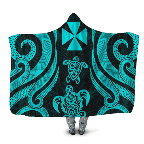 Wallis and Futuna Hooded Blanket - Turquoise Tentacle Turtle 1