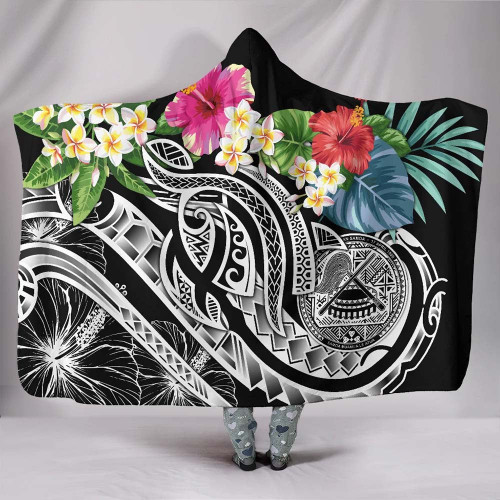 Polynesian American Samoa Hooded Blanket - Summer Plumeria (Black) 1