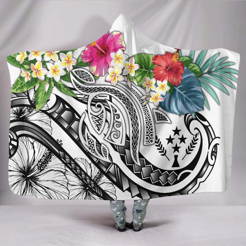 Kosrae Polynesian Hooded Blanket - Summer Plumeria (White) 1