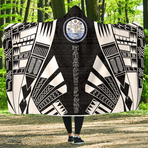Marshall Islands Hooded Blanket - Polynesian Tattoo Black 1