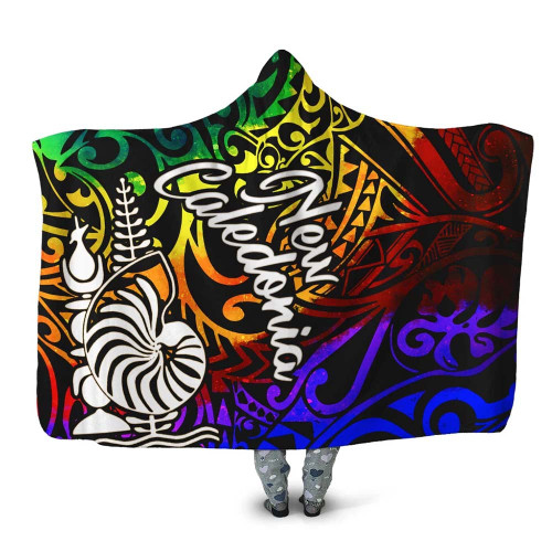 New Caledonia Hooded Blanket - Rainbow Polynesian Pattern 1