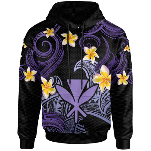 Kanaka Maoli Hoodie - Custom Personalised Polynesian Waves with Plumeria Flowers (Purple)