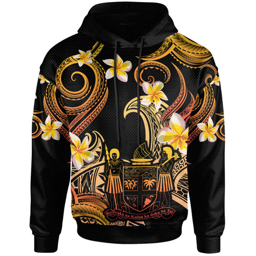 Fiji Hoodie - Custom Personalised Polynesian Waves with Plumeria Flowers (Orange)