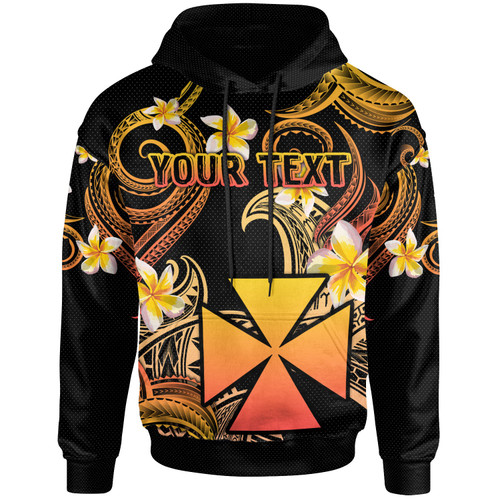 Wallis and Futuna Hoodie - Custom Personalised Polynesian Waves with Plumeria Flowers (Orange)