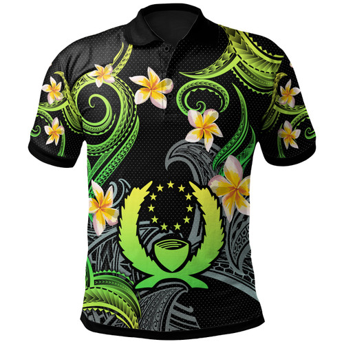 Pohnpei Polo Shirt - Custom Personalised Polynesian Waves with Plumeria Flowers (Green)