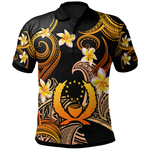 Pohnpei Polo Shirt - Custom Personalised Polynesian Waves with Plumeria Flowers (Orange)
