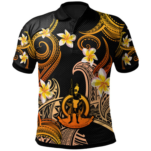 Vanuatu Polo Shirt - Custom Personalised Polynesian Waves with Plumeria Flowers (Orange)