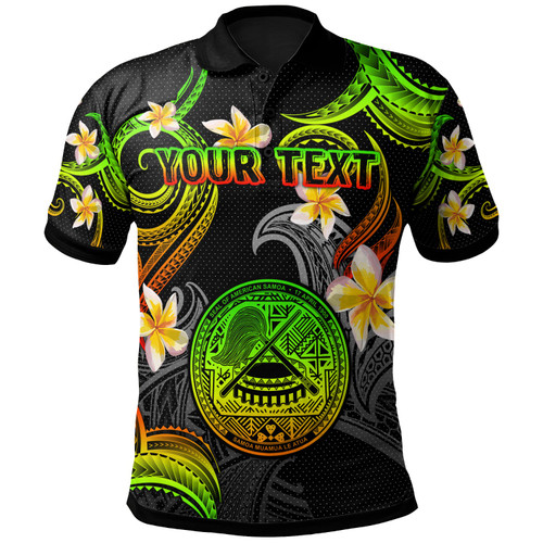 American Samoa Polo Shirt - Custom Personalised Polynesian Waves with Plumeria Flowers (Reggae)