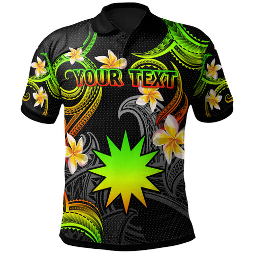 Nauru Polo Shirt - Custom Personalised Polynesian Waves with Plumeria Flowers (Reggae)
