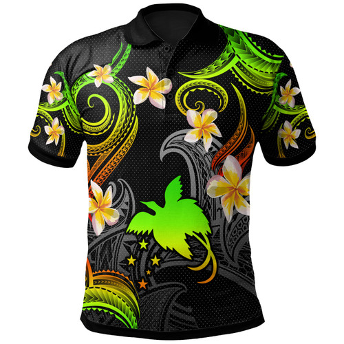 Papua New Guinea Polo Shirt - Custom Personalised Polynesian Waves with Plumeria Flowers (Reggae)
