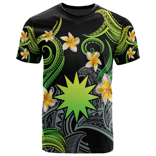 Nauru T-shirt - Custom Personalised Polynesian Waves with Plumeria Flowers (Green)