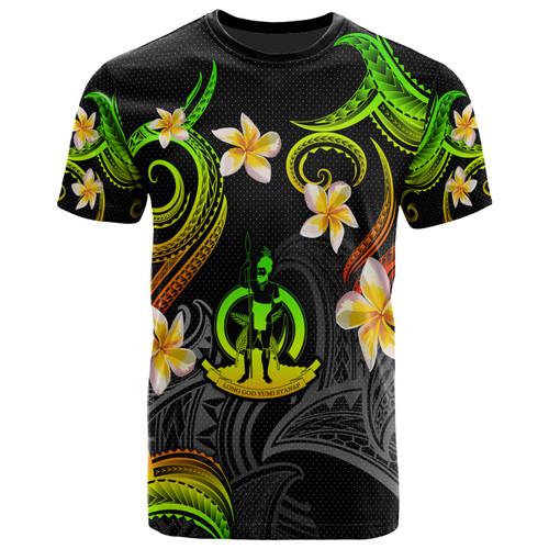 Vanuatu T-shirt - Custom Personalised Polynesian Waves with Plumeria Flowers (Reggae)